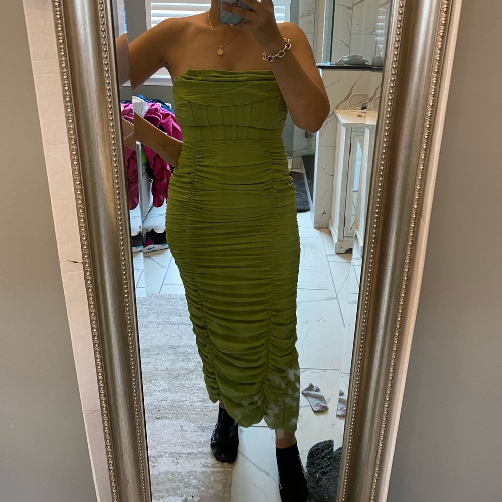 Lime Green Rouched Dress